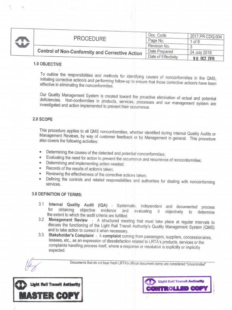 Control of Non Conformity and Corrective Action Rev.3 | PDF