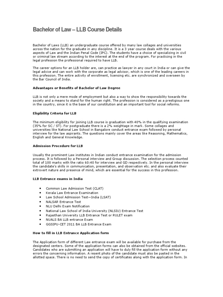 Bachelor of Law PDF Legal Education Lawyer