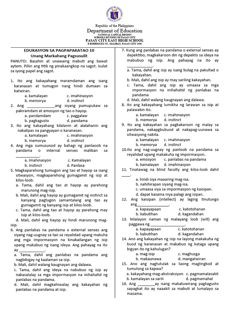 1st Quarter Exam-Esp | PDF
