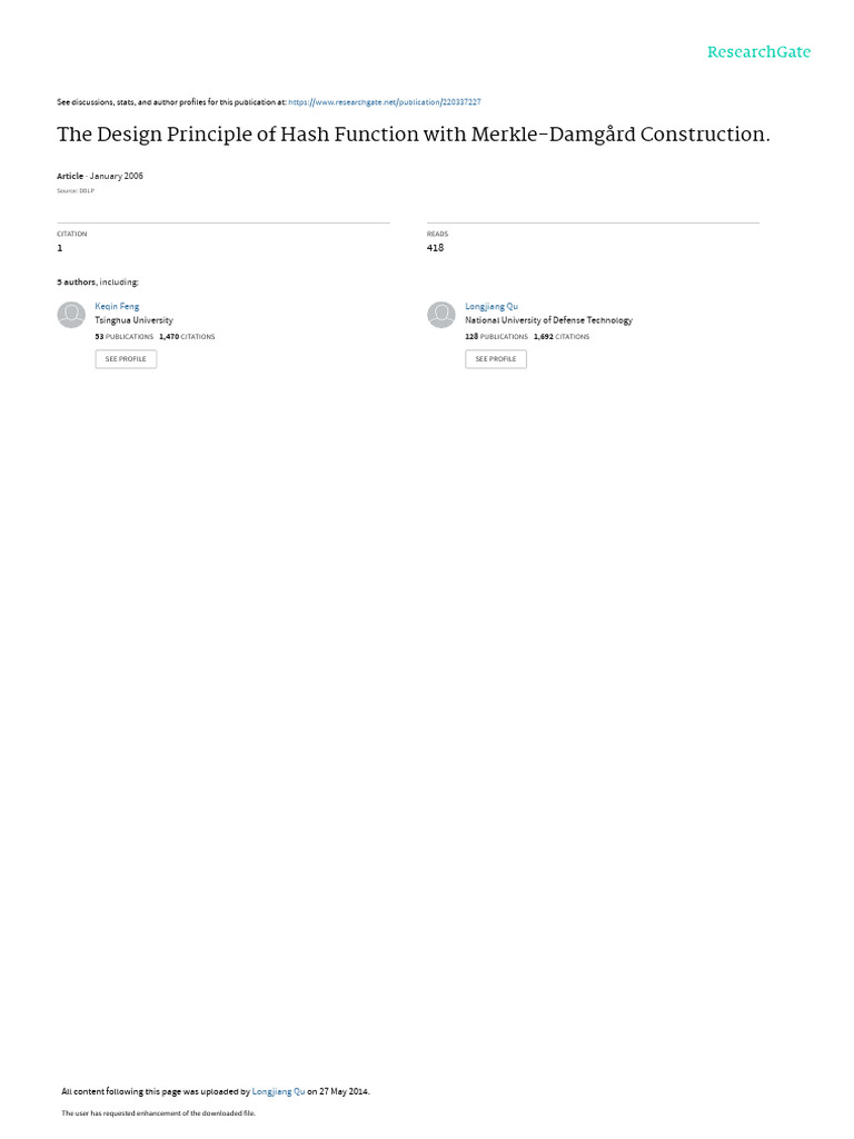 Hash Function Design with Merkle-Damgård | PDF | Cryptography ...