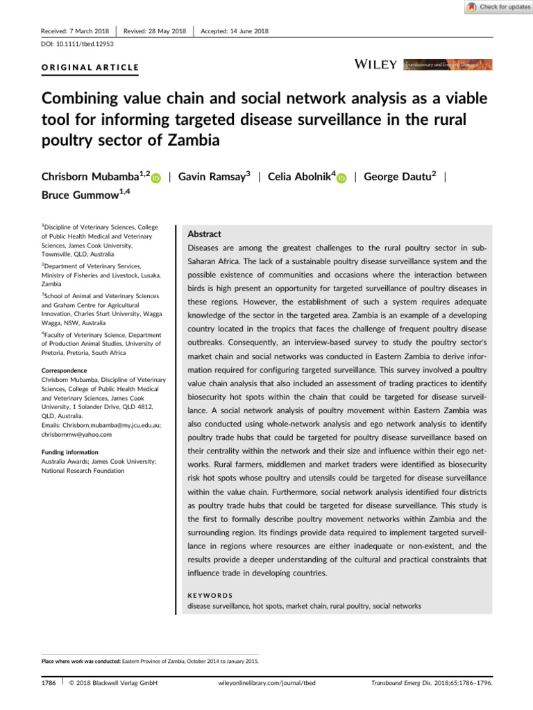 Transbounding Emerging Dis - 2018 - Mubamba - Combining Value Chain and ...