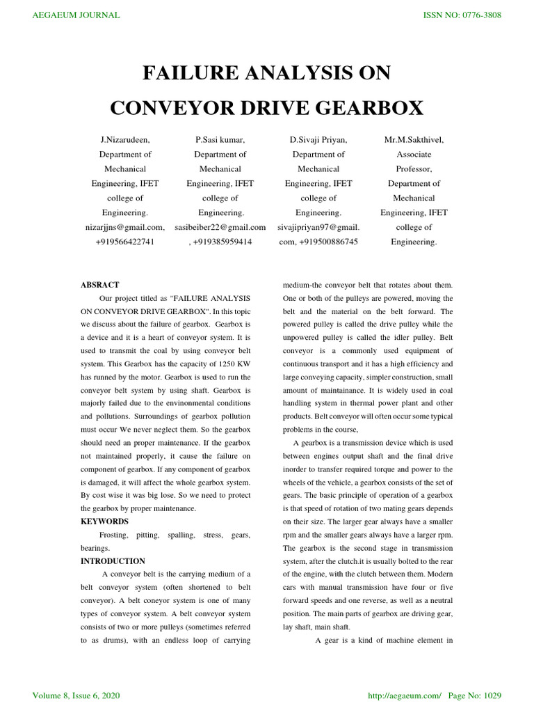 Conveyor Gearbox Failure Analysis Download Free PDF Gear Belt