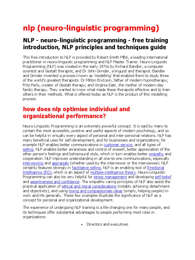 Introduction to Neuro-Linguistic Programming | PDF | Body Language ...