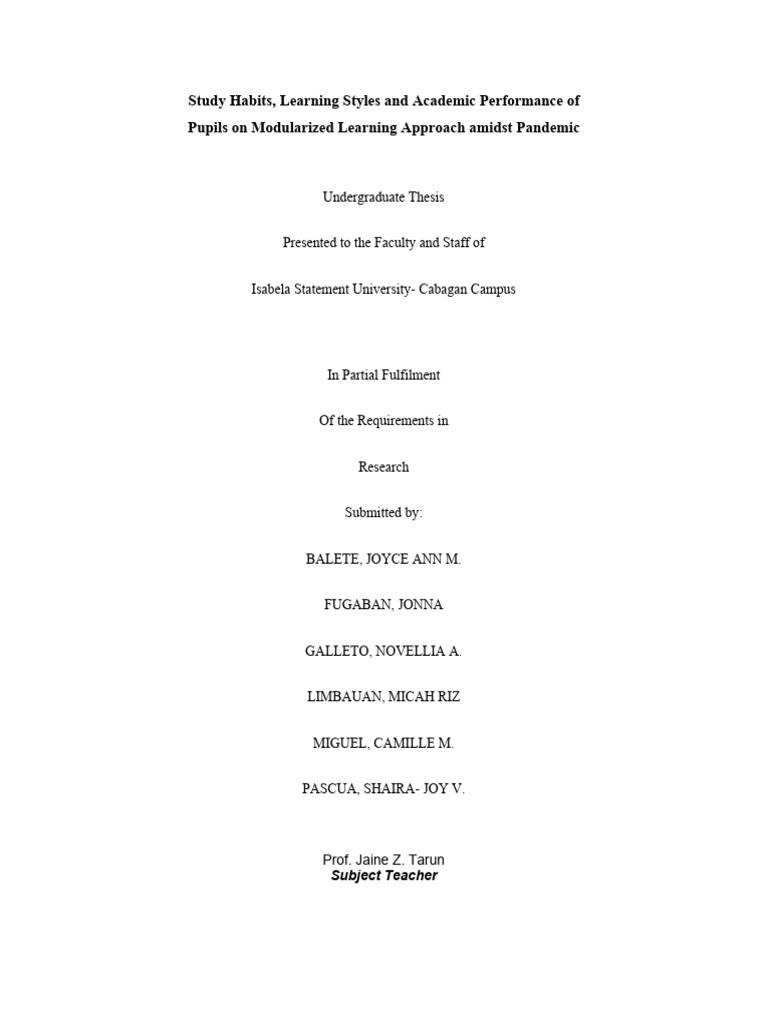 Study Habits and Learning Styles in Pupils | PDF | Learning Styles ...