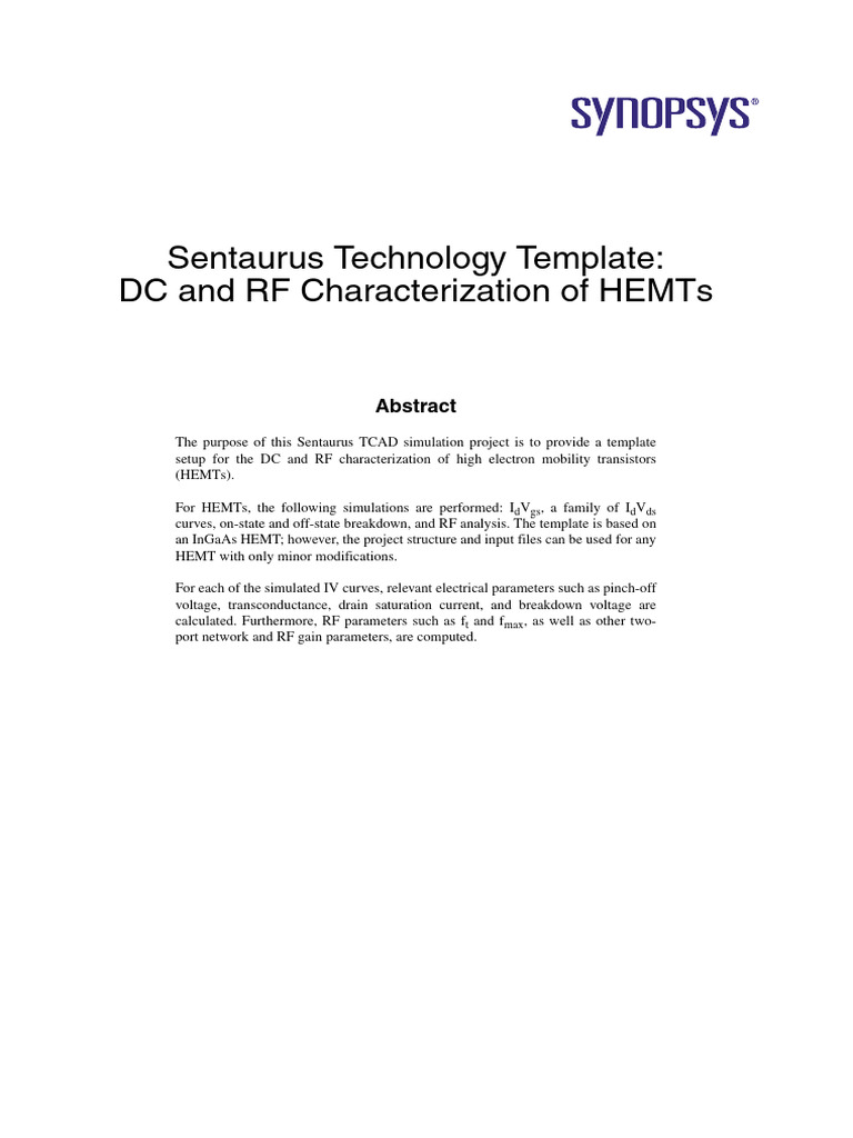 Sentaurus Technology Template: DC and RF Characterization of Hemts ...