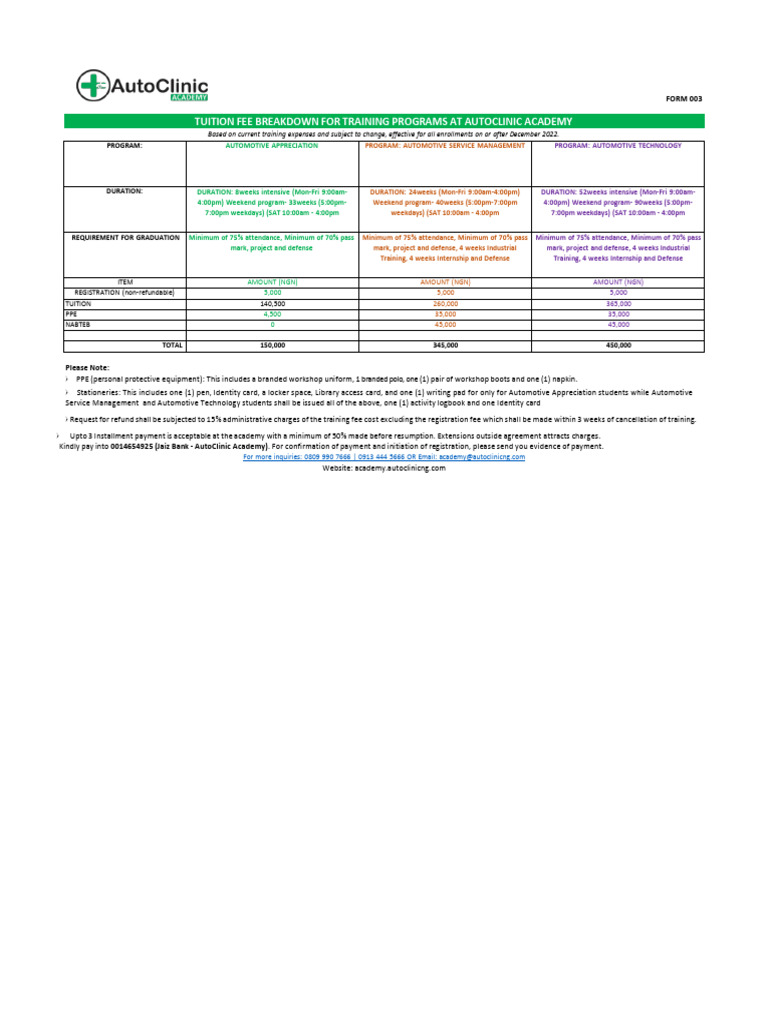 Tuition Fee Break Down Jan. 2024 | PDF | Fee | Payments