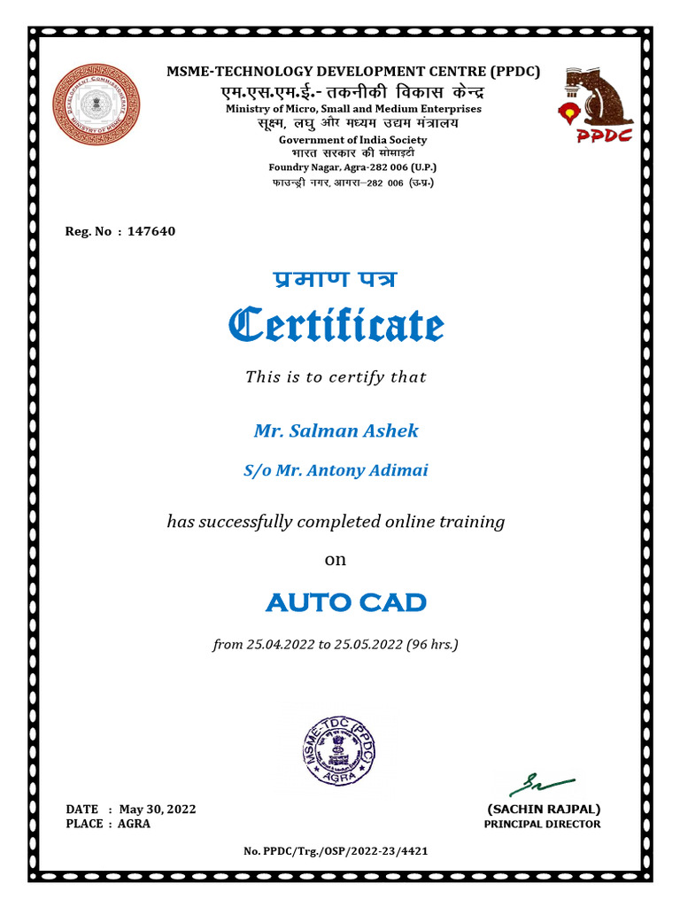 AutoCAD Training Completion Certificate | PDF