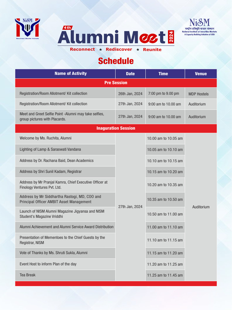NISM Alumni Event Schedule 2024 | PDF