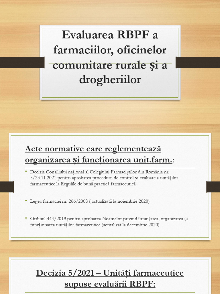 Evaluarea RBPF A Farmaciilor, Oficinelor Comunitare Rurale Și A ...