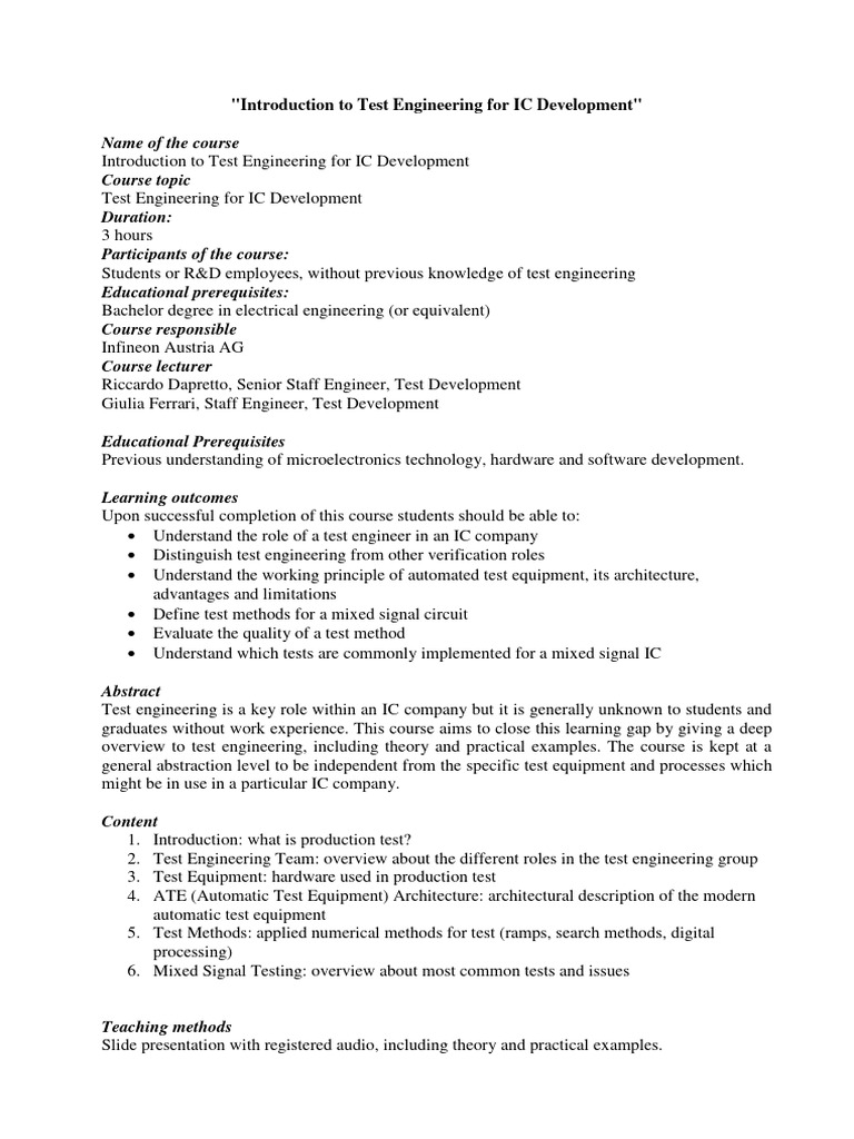 P2.01 - Introduction To Test Engineering For IC Development | PDF
