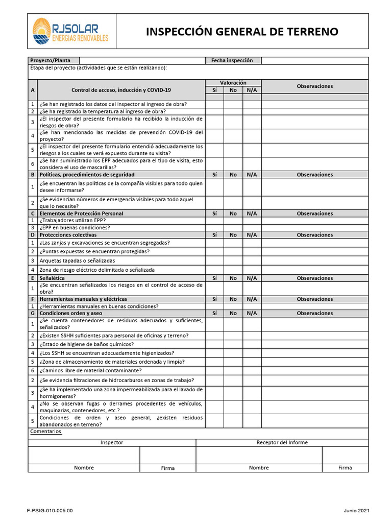 Inspección de Seguridad en Obra | PDF | Higiene