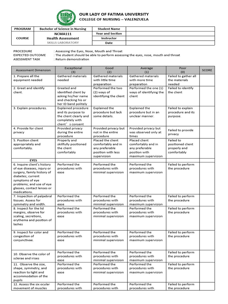 HAS RUBRICs (Assessing The Eyes, Ears, Nose, Mouth and Throat) PDF