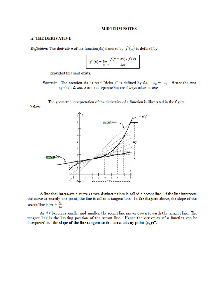 Midterm Notes - Differential Calculus | PDF
