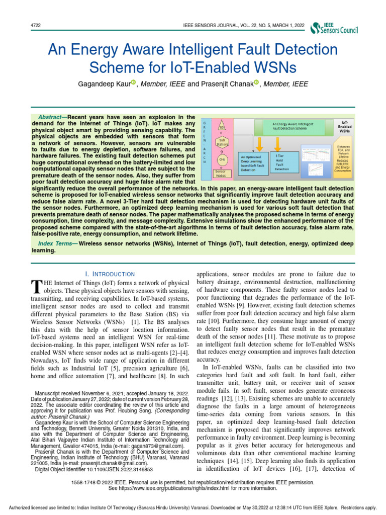 Energy-Aware Fault Detection in IoT WSNs | PDF | Wireless Sensor ...