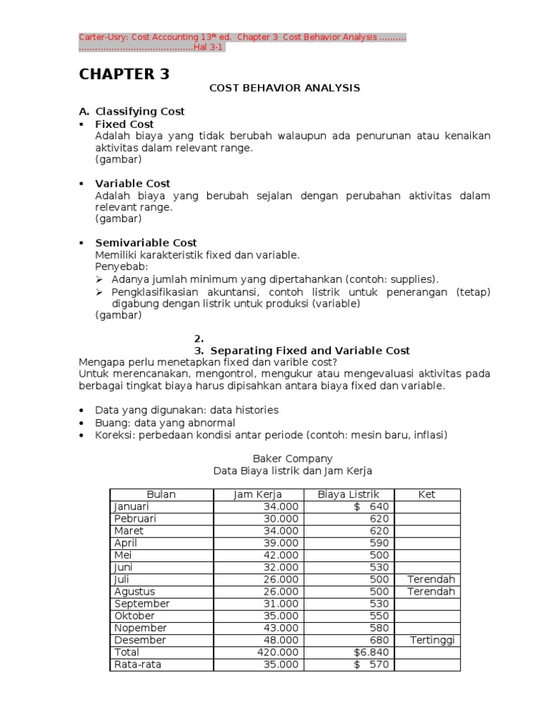 Bab 3 Cost Behavior Analysis | PDF | Metode & Bahan Ajar