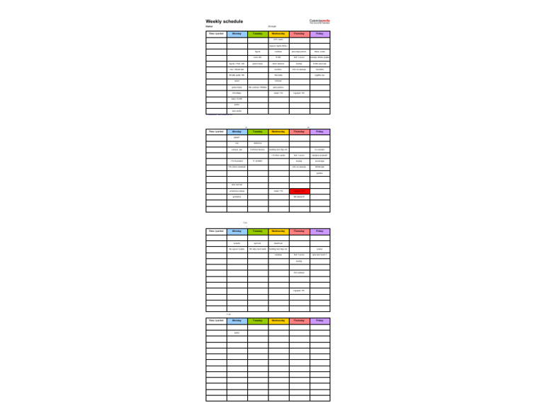 Weekly Schedule Monday to Friday in Color | PDF