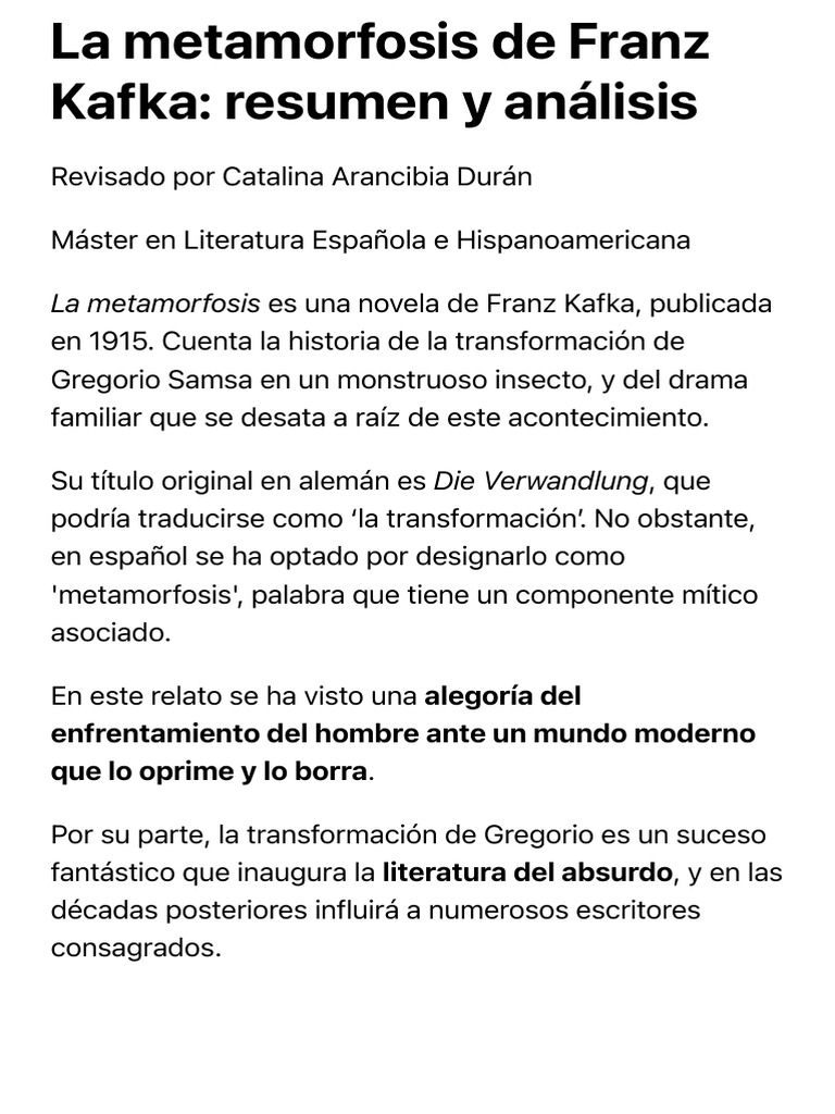 La Metamorfosis de Franz Kafka - 1