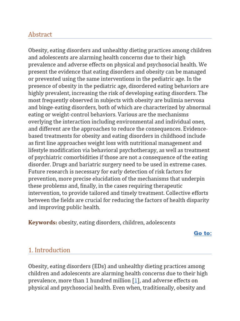 Obesity and Eating Disorders in Youth | PDF | Obesity | Eating Disorder