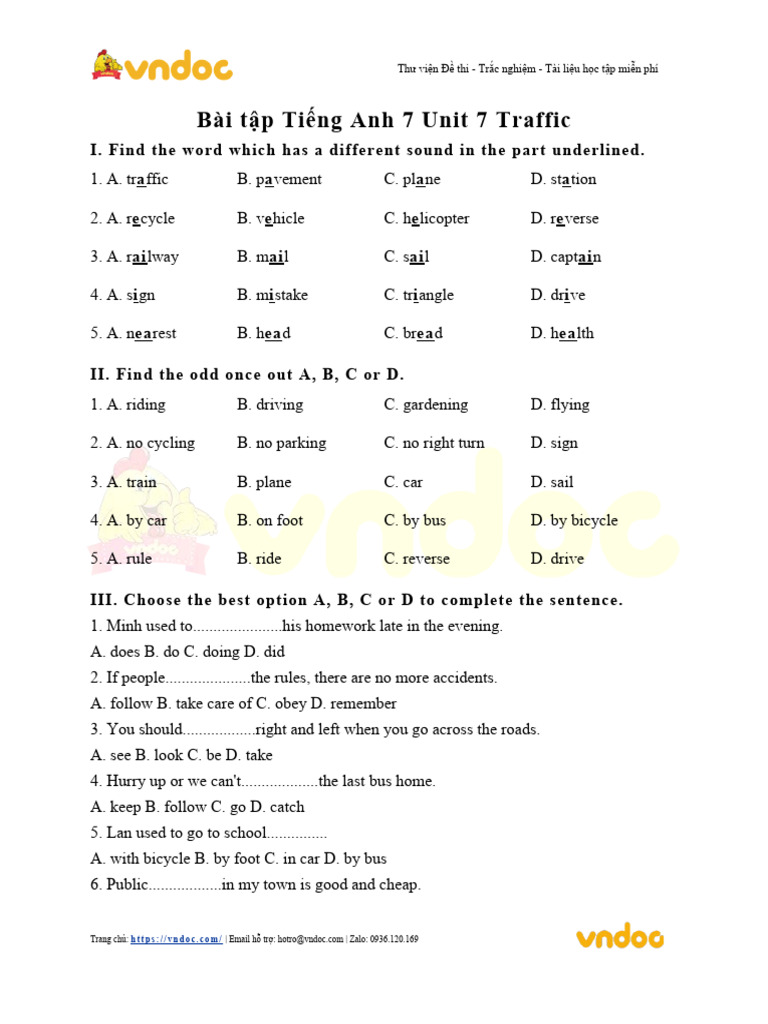 Traffic Unit 7 English Exercises | PDF | Transport | Land Transport