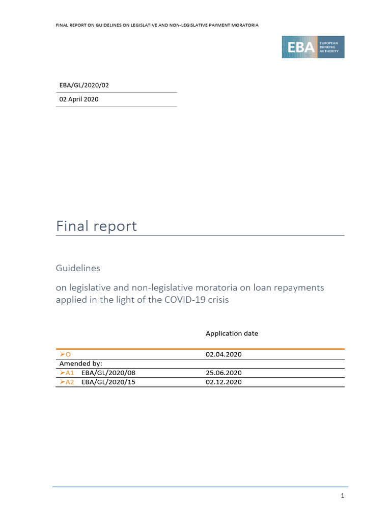 Final Report on EBA-GL-2020-02 Guidelines on Payment Moratoria ...