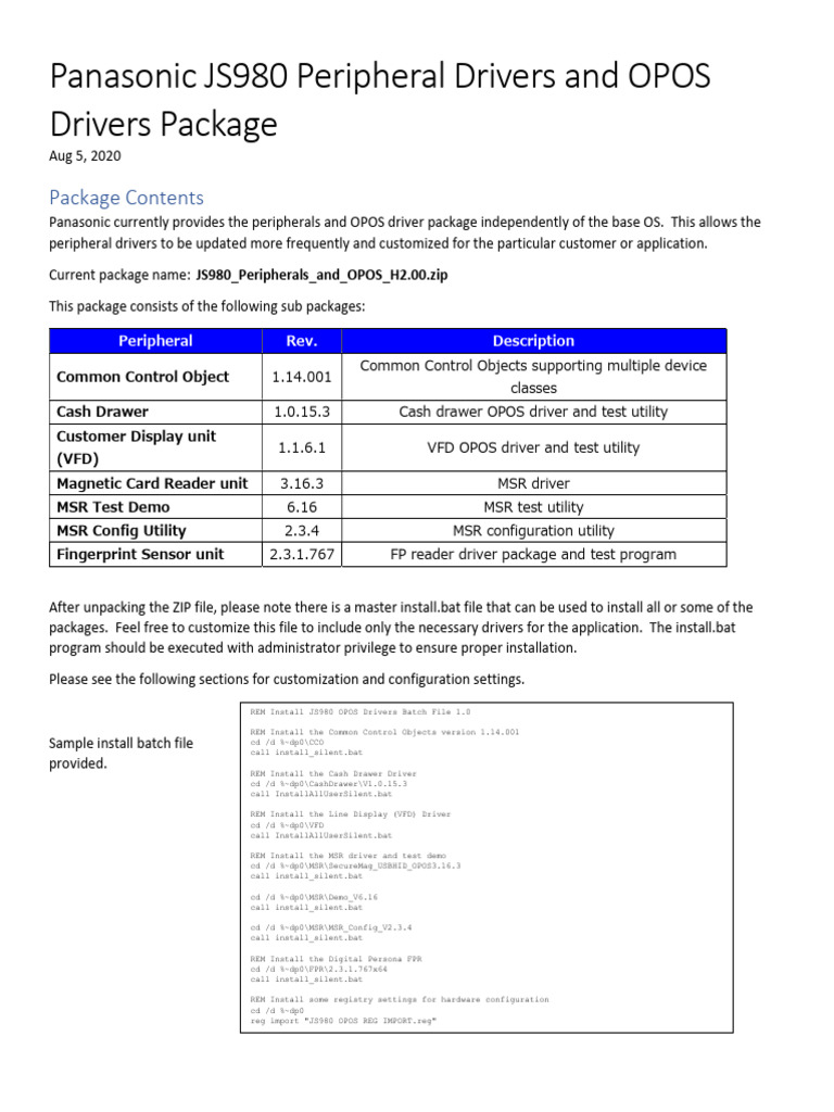 Panasonic JS980 OPOS Driver Package | PDF | Windows Registry | X86 ...