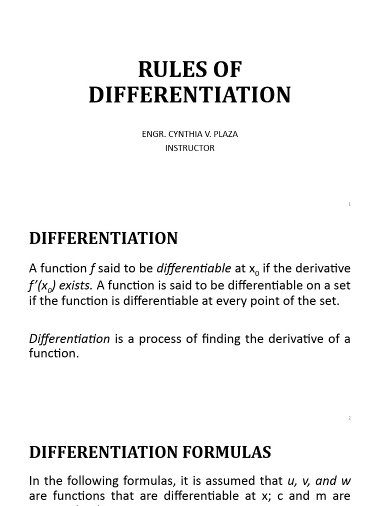 Differentiation Rules and Techniques | PDF | Derivative | Function ...