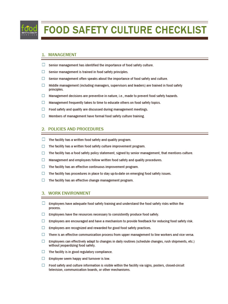 Food Safety Culture Checklist FSQS PDF