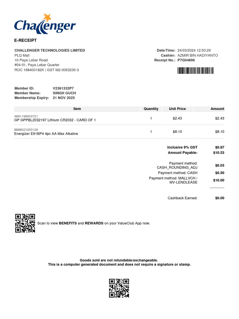 E receipt challenger technologies limited date time cashier receipt