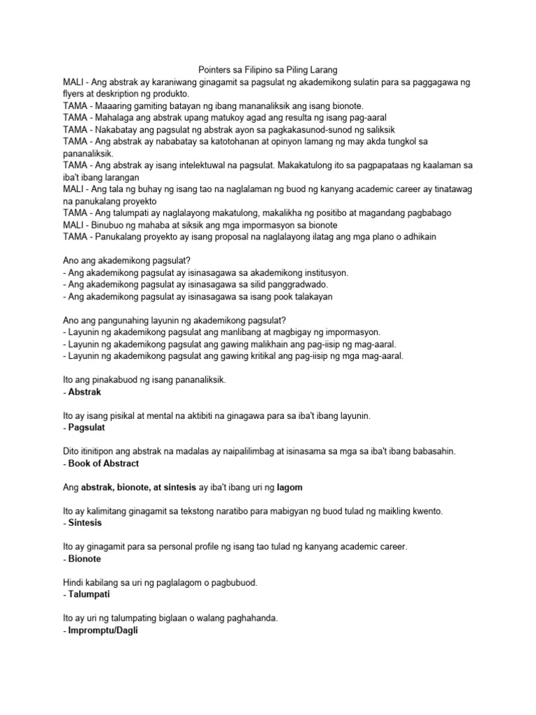 Pointers in Piling Larang | PDF