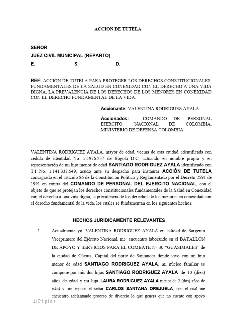 Modelo de Accion de Tutela 2020 | PDF | Familia | Derechos humanos