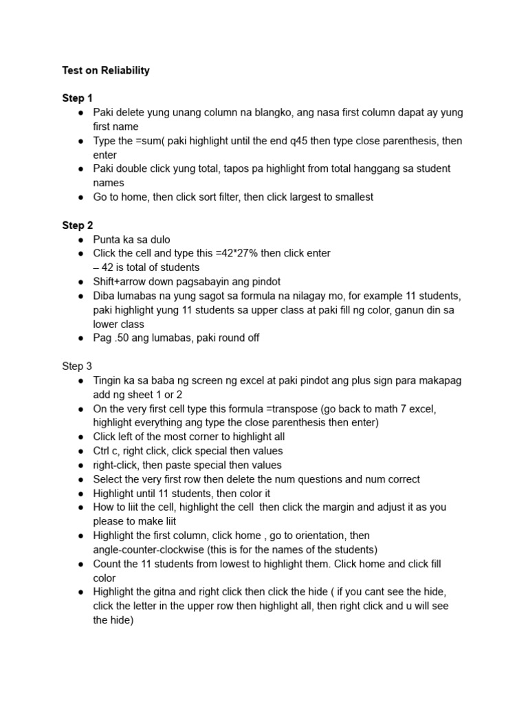 Excel Guide for Student Assessment Analysis | PDF