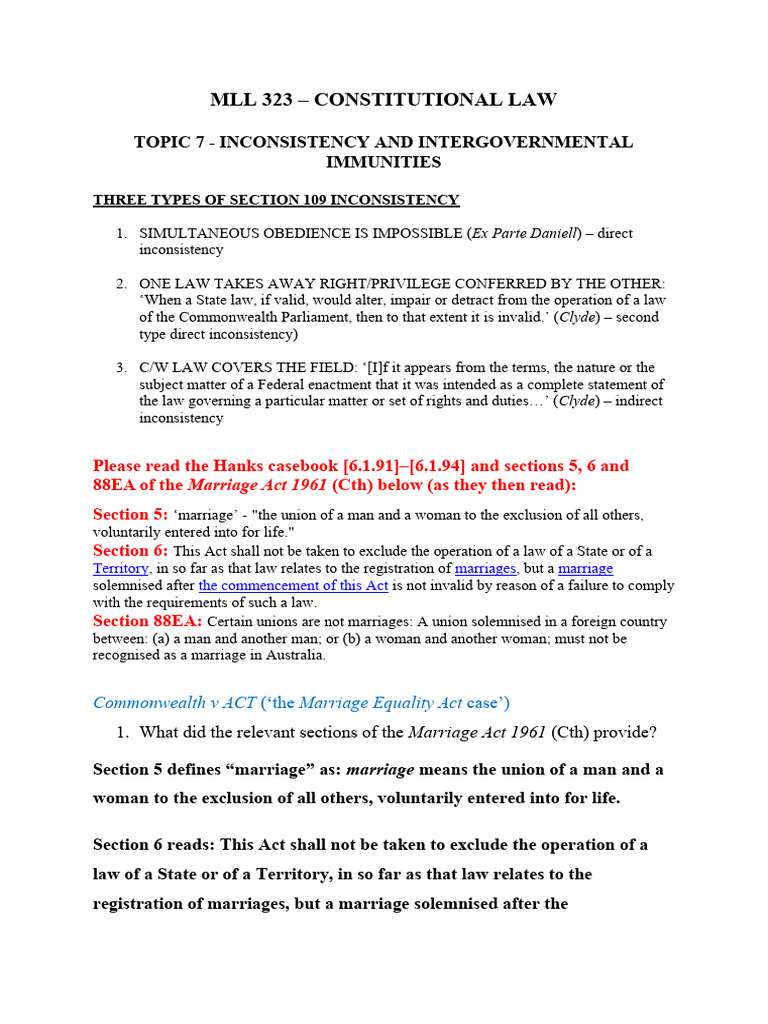Inconsistency in Australian Marriage Law | PDF | Marriage Act 1961 ...