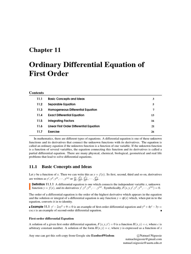 Oridinary Differential Equation Of First Order Download Free Pdf