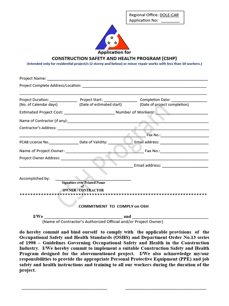 CSHP Application for Residential Projects | PDF | Occupational Safety ...