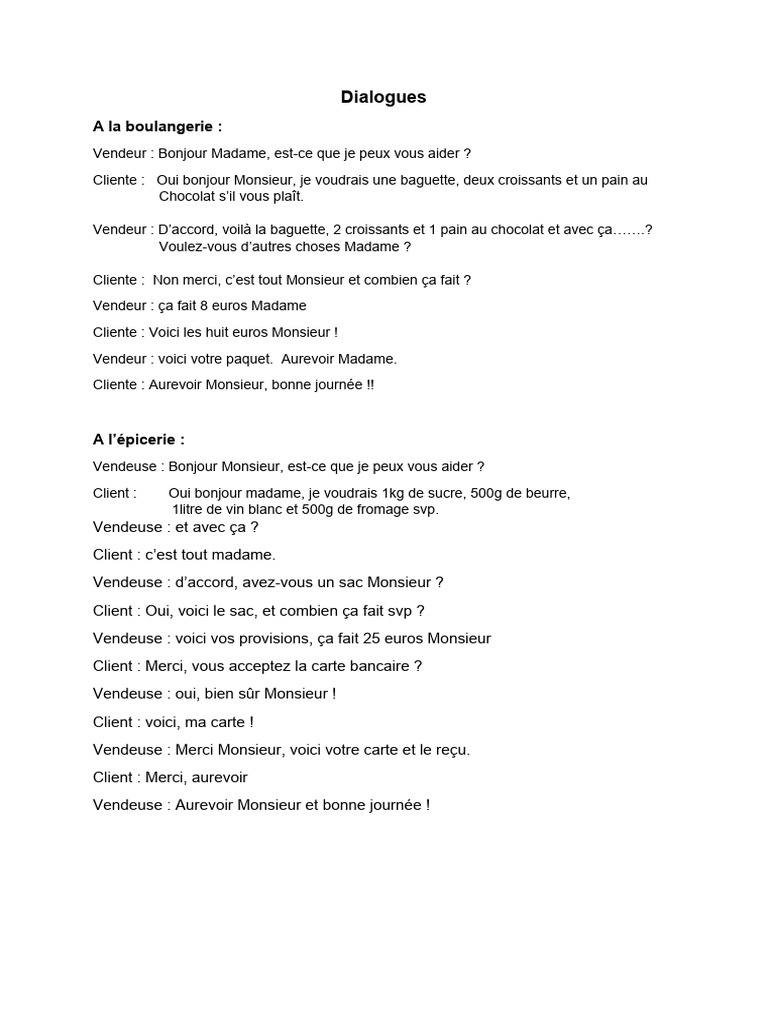 Dialogues de vente en français | PDF | Nourritures | Cuisine