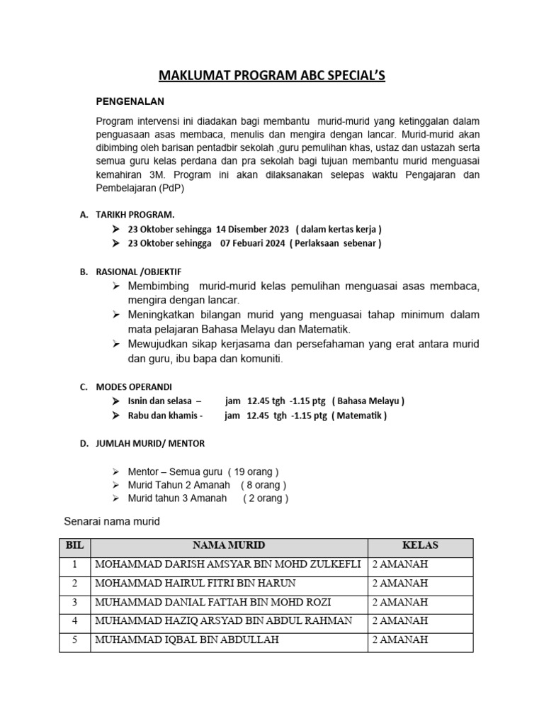 Maklumat Program Abc Special | PDF
