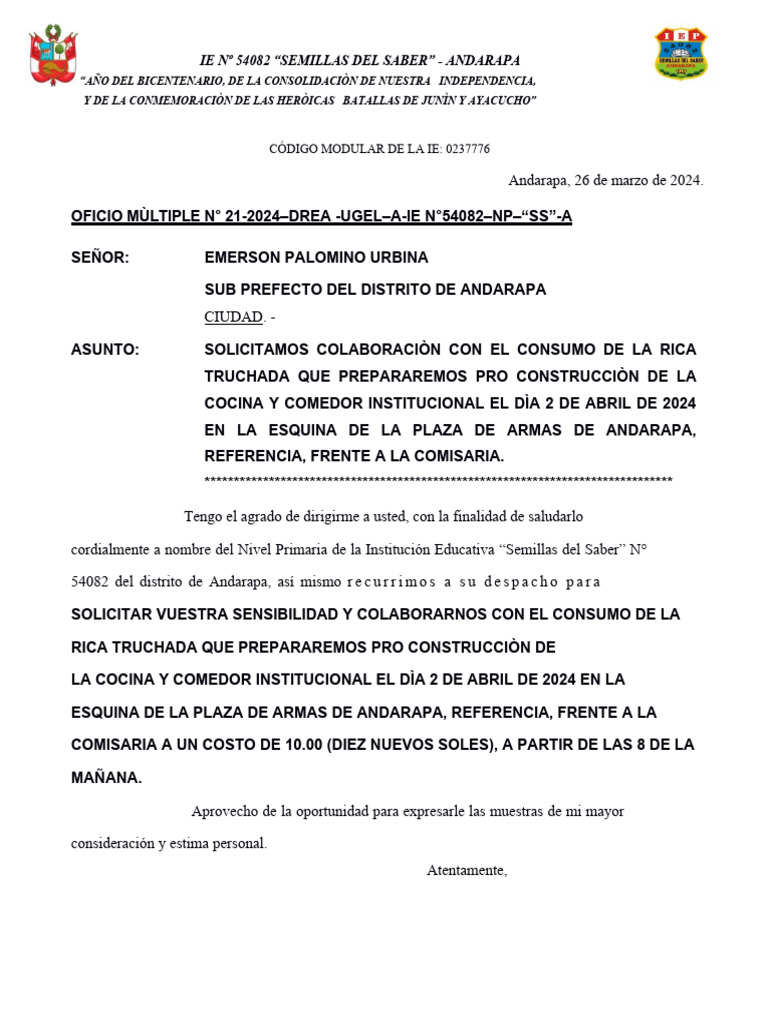 Oficio Invitaci n A Truchada 2024 PDF Oficio invitaci n a truchada 2024 pdf