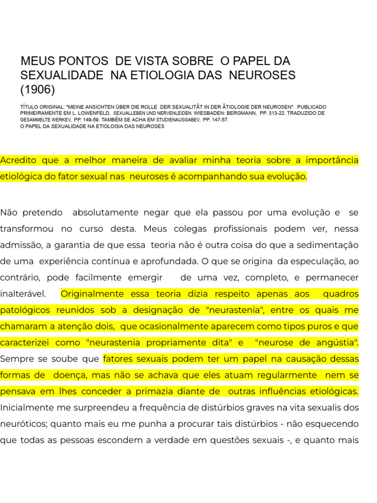 Sexualidade na Etiologia das Neuroses | PDF | Psicologia