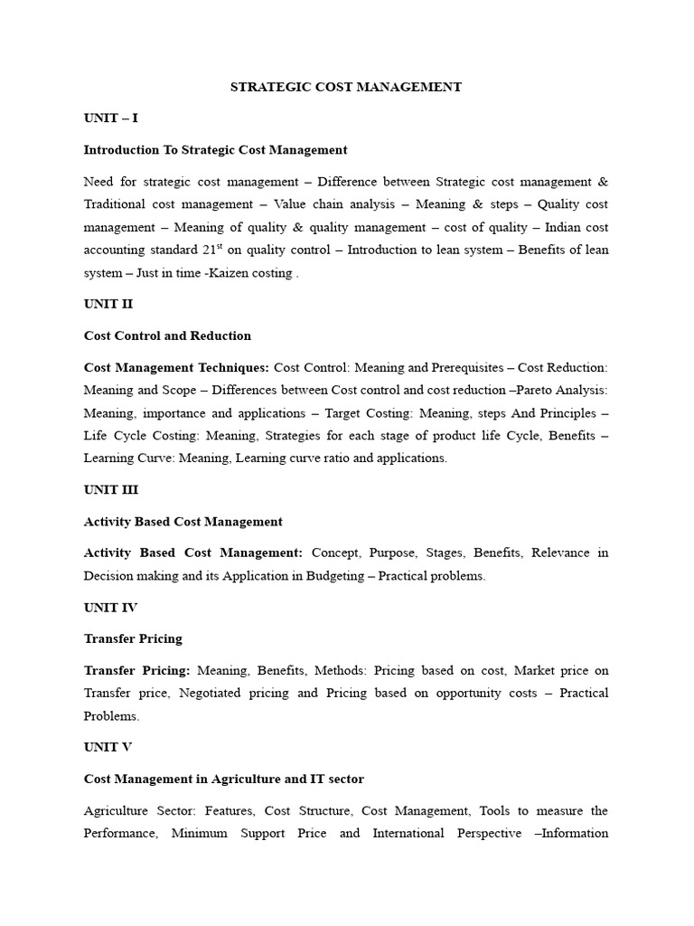 Strategic Cost Management Overview | PDF | Lean Manufacturing | Cost ...