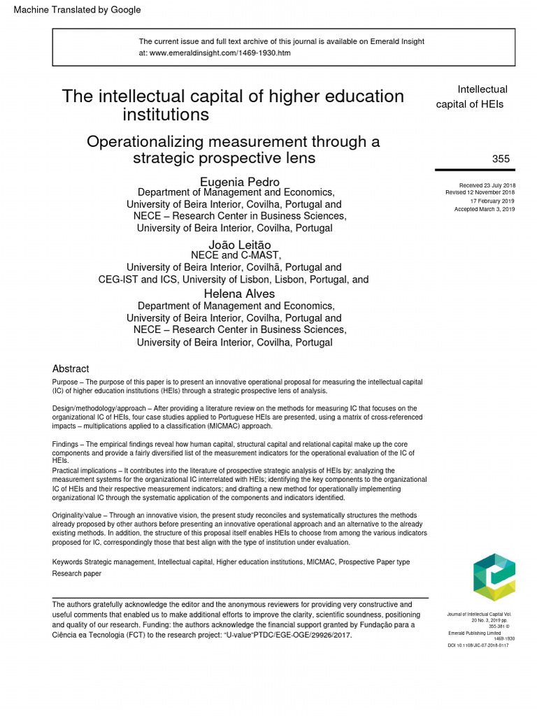 Measuring Intellectual Capital in HEIs | PDF | Capital (Economics ...