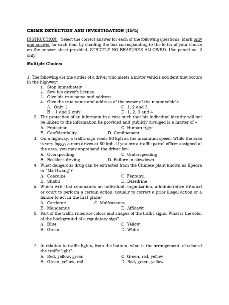 Crime Detection and Investigation Quiz | PDF | Crime Scene | Mdma