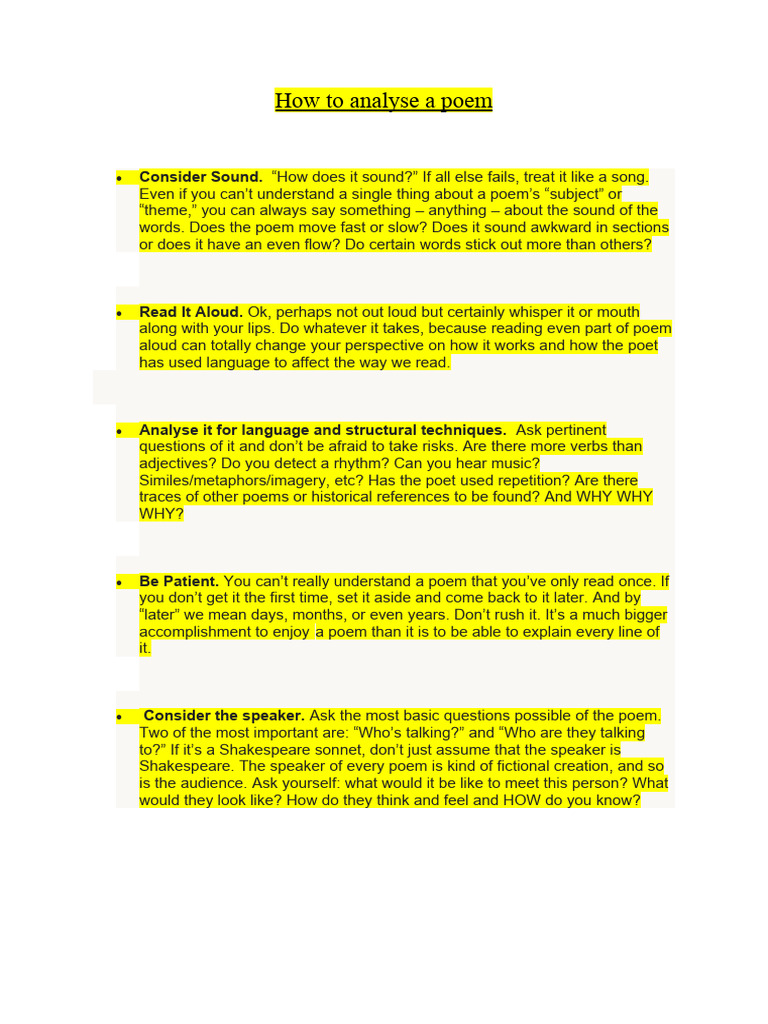 Effective Poem Analysis Techniques | PDF