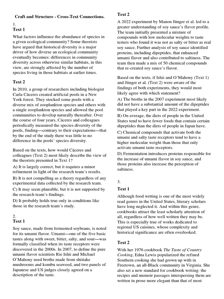 Cross text connections practice pdf taste umami