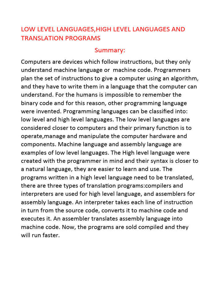 High and low level languages | PDF