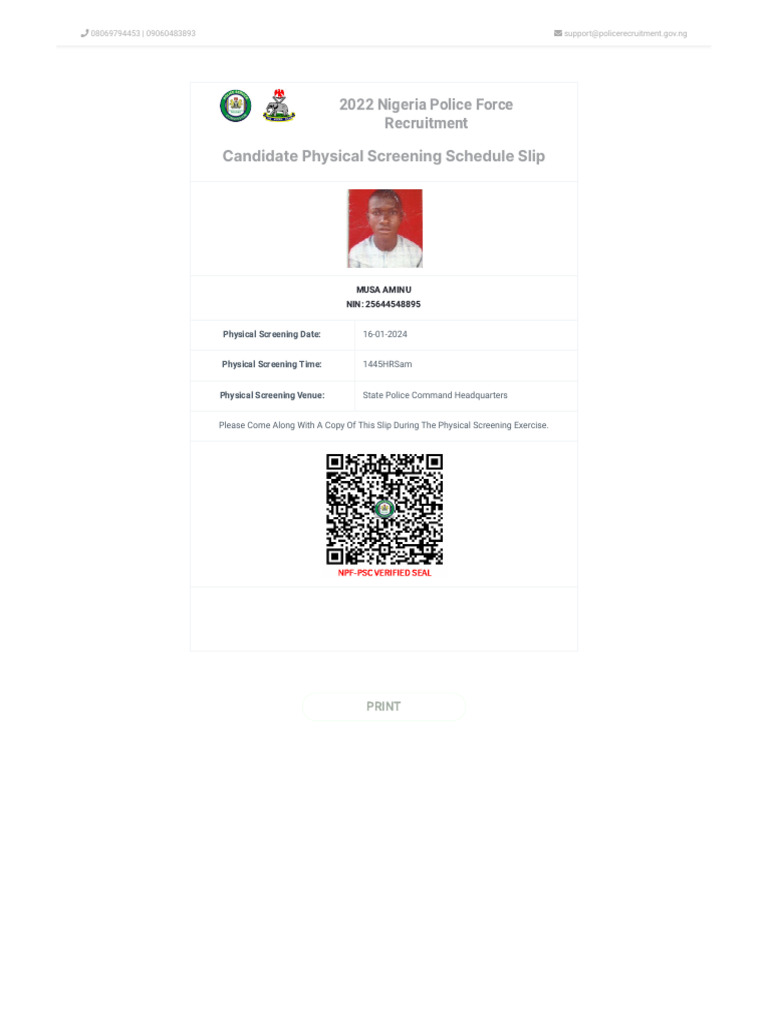 Nigeria Police Physical Screening Details | PDF