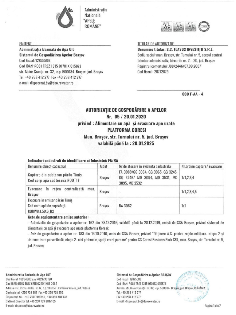 SGA - Autorizatie-Nr.5-Din-20.01.2020 Aviz GA Flavus | PDF