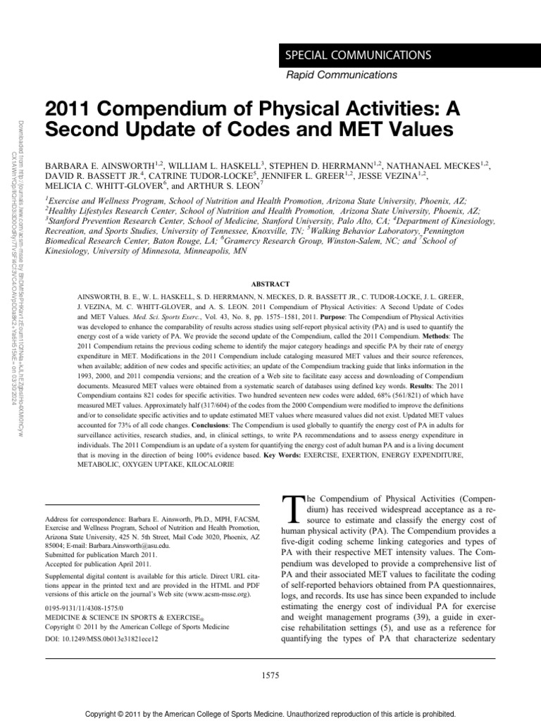Compendium Of Physical Activities