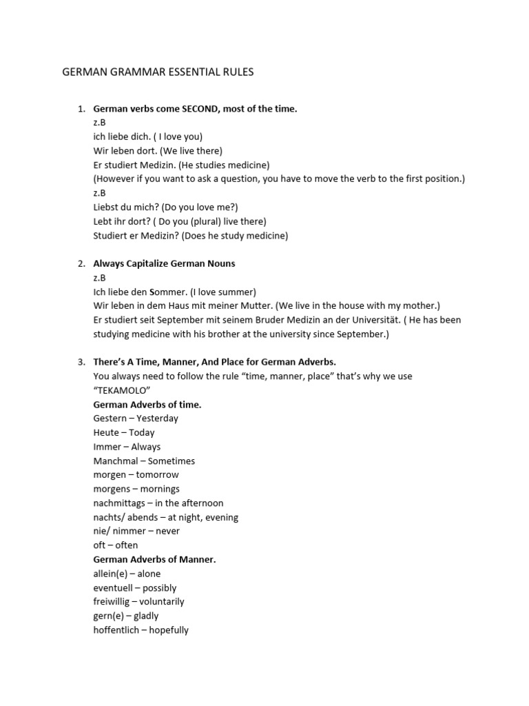 GERMAN GRAMMAR ESSENTIAL RULES | PDF