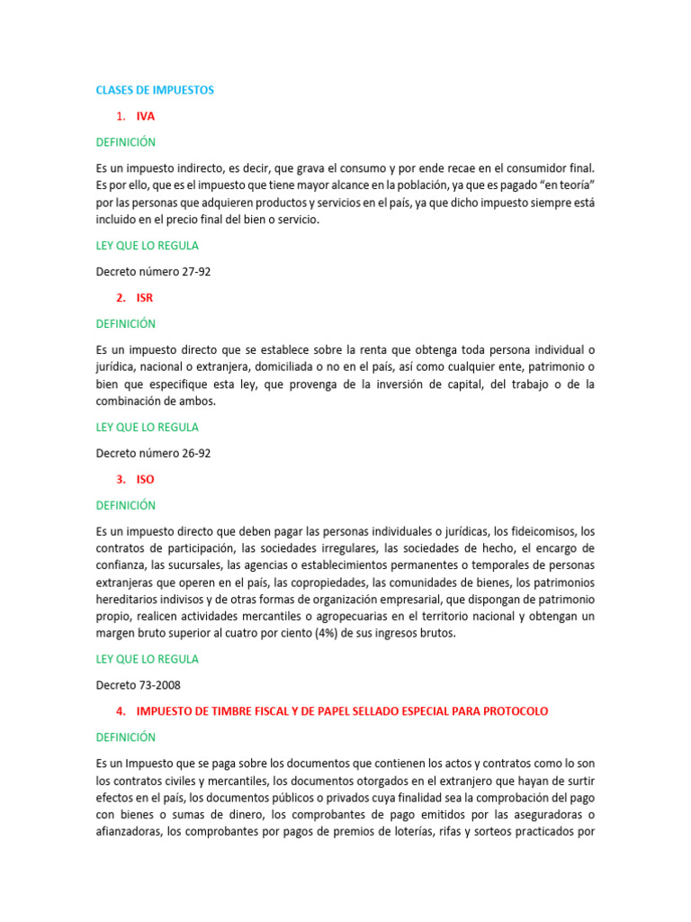 CLASES DE IMPUESTOS | PDF | Impuestos | Impuesto sobre la renta