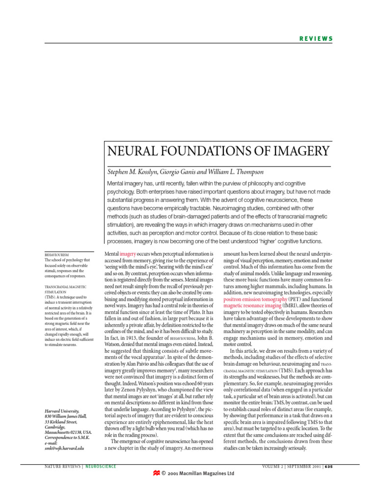 Neural Basis of Mental Imagery | PDF | Mental Image | Perception